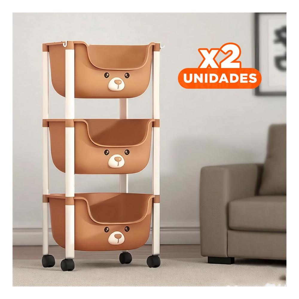 Pack2 Contenedor Kawaii 3 Niveles Almacenaje Comodo Diseno Osito Marron Y+Regalo Sticker