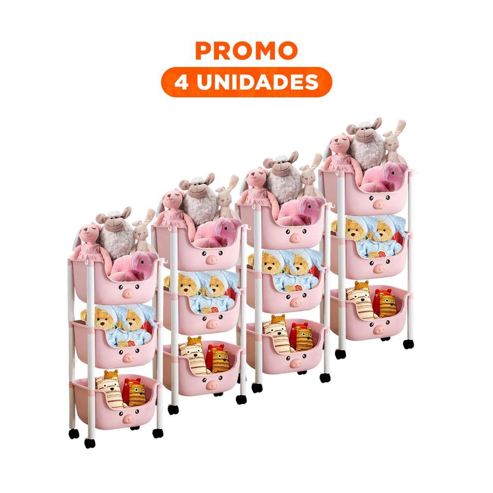 Pack4 Estructura Kawaii 3 Niveles Estilo Tierno y Funcional Rosado Chancho Y+Regalo Sticker