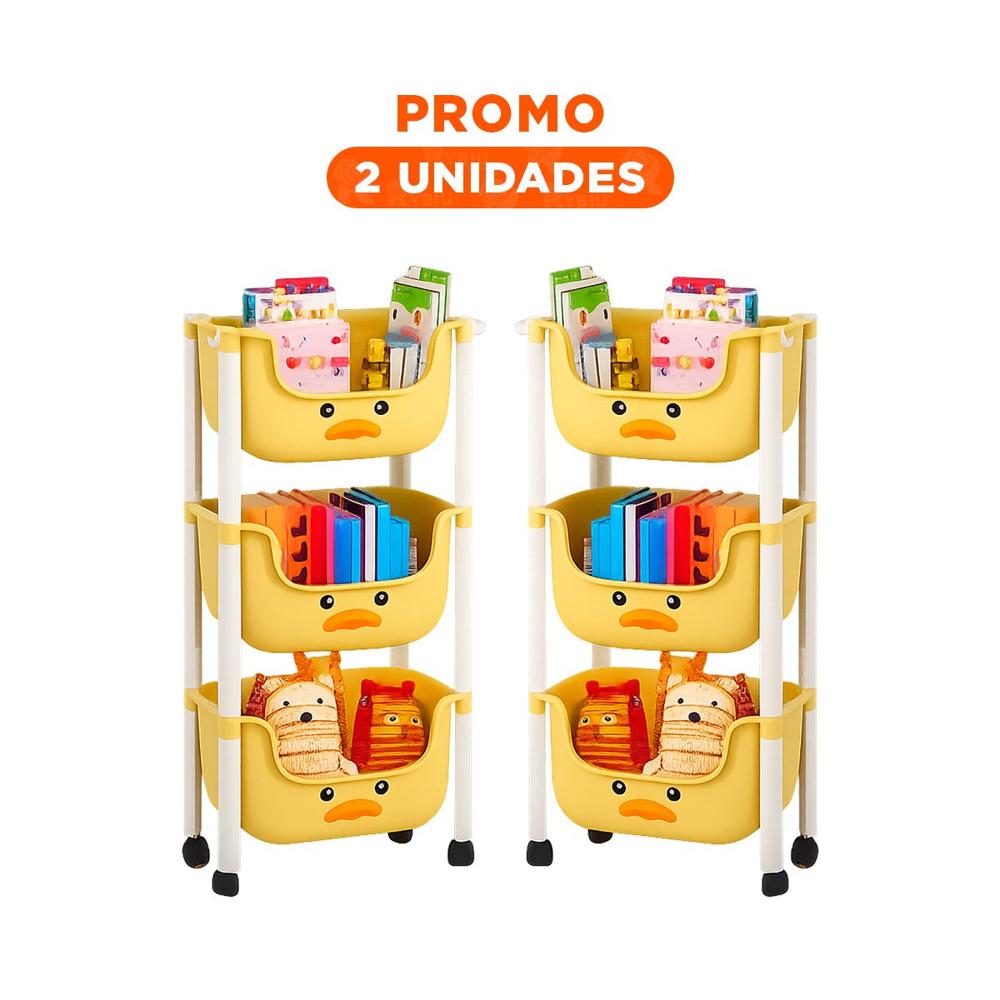 Pack2 Contenedor Kawaii 3 Niveles Estilo Tierno y Funcional Amarillo Pato