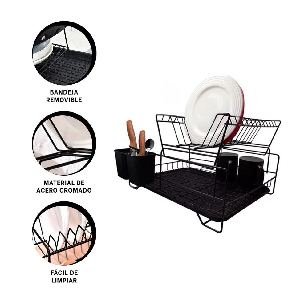Organizador de Cocina con Soporte para Utensilios y Bandeja Negro Y+Ligas Regalo