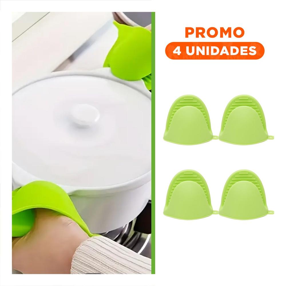 Pack4 Manos Cubiertos de Silicona Verde para Preparar Alimentos 7,3x9,5cm Y+Regalo Sticker