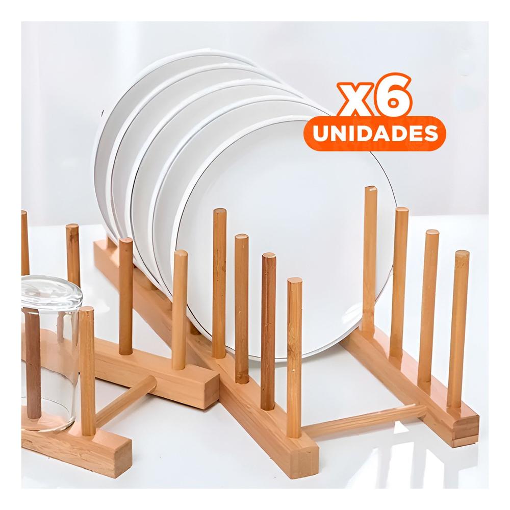 Pack6 Bandeja Estructurada de Bambu con Ocho Divisiones Color Madera Y+Regalo Sticker