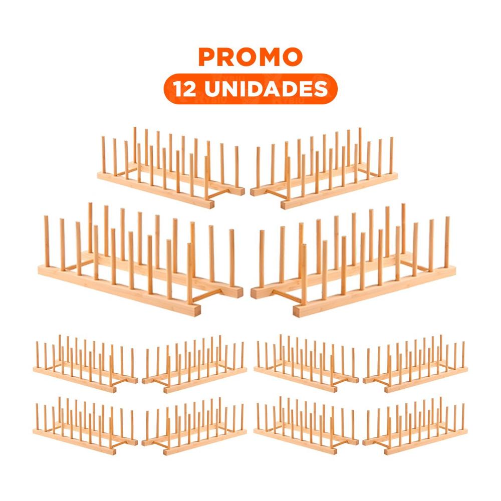 Pack12 Modulo de Almacenamiento de Bambu con Ocho Divisiones Color Madera Y+Regalo Sticker