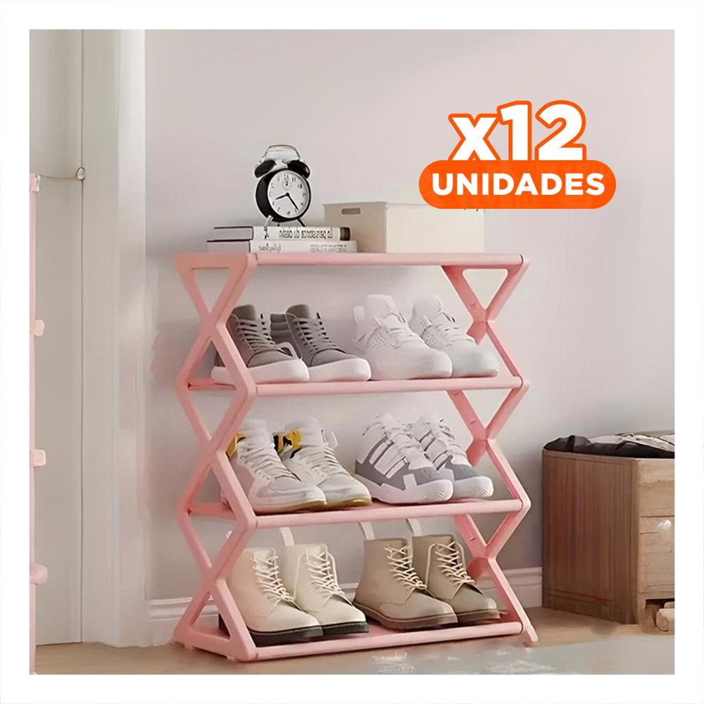 Pack12 Mueble Funcional Cuatro Niveles Rosado Para Zapatos En Hogar