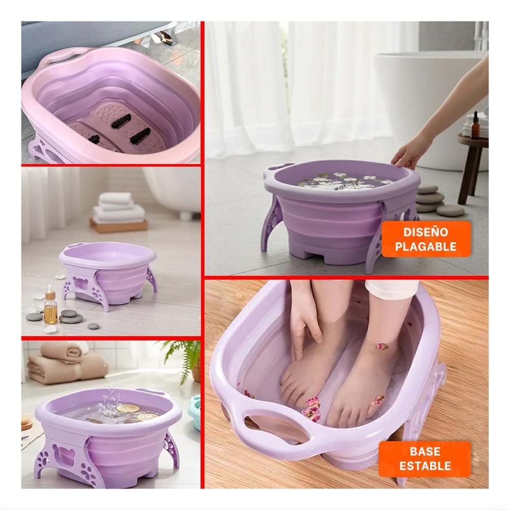 Tina Portatil con Masajeador de Pies Morado para Relajacion y Hogar