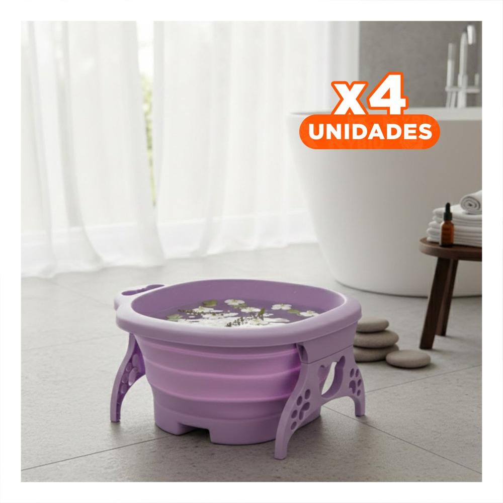 Pack4 Cuenca Portatil con Masajeador de Pies Morado Facil de Limpiar y Guardar Y+Papel Regalo