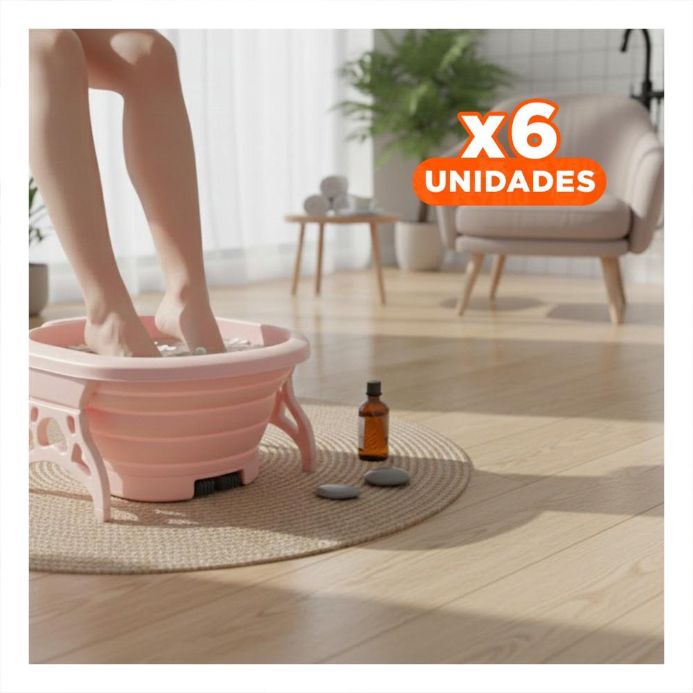 Pack6 Tina Portatil con Masajeador de Pies Rosado Facil de Usar y Guardar Y+Regalo Sticker