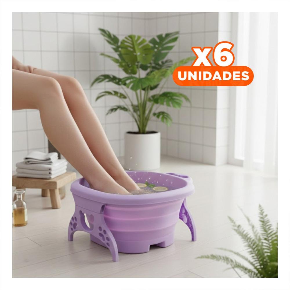 Pack6 Tina Portatil con Masajeador de Pies Morado Facil de Usar y Guardar Y+Regalo Sticker