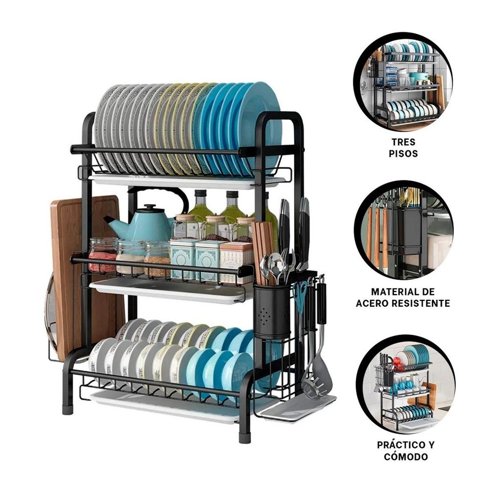 Organizador de Cocina con Soporte para Tabla y Utensilios Negro Y+Ligas Regalo