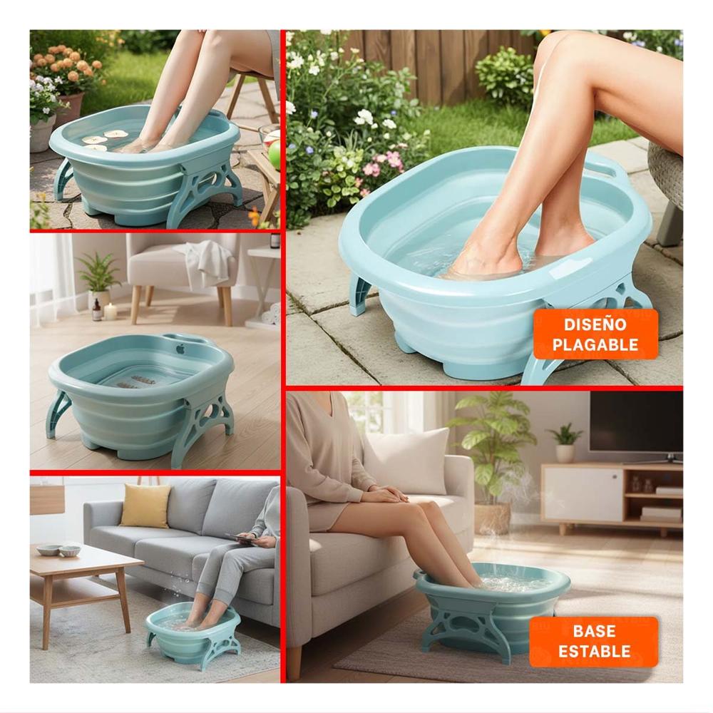 Tina Portatil con Masajeador de Pies Celeste para Relajacion y Hogar