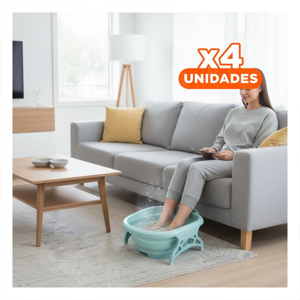 Pack4 Cuenca Portatil con Masajeador de Pies Celeste Facil de Limpiar y Guardar Y+Papel Regalo