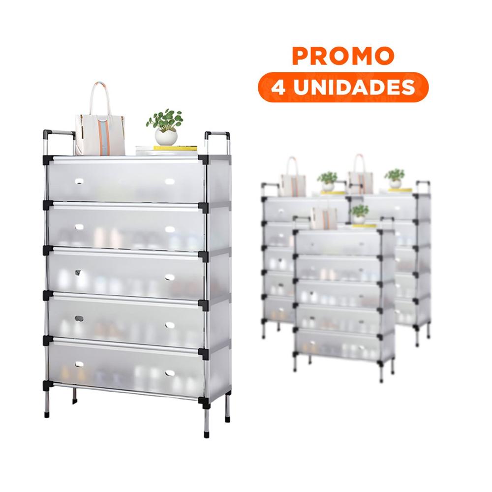 Pack4 Rack para Calzado 6 Niveles Todo Cerrado Blanco Transparente Hogar Y+Regalo Sticker