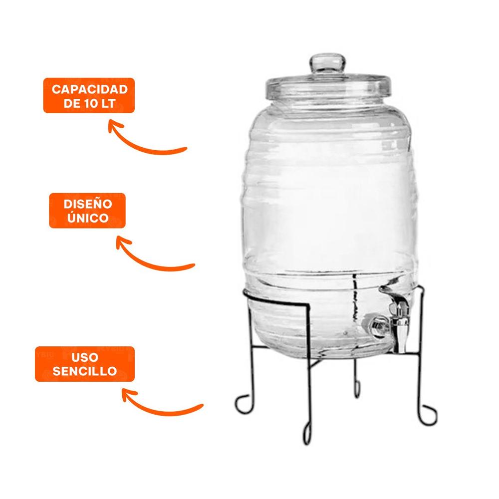 Modulo de Bebidas 10L con Base Metalica y Tapa Chupon Transparente Celeste Y+Ligas Regalo