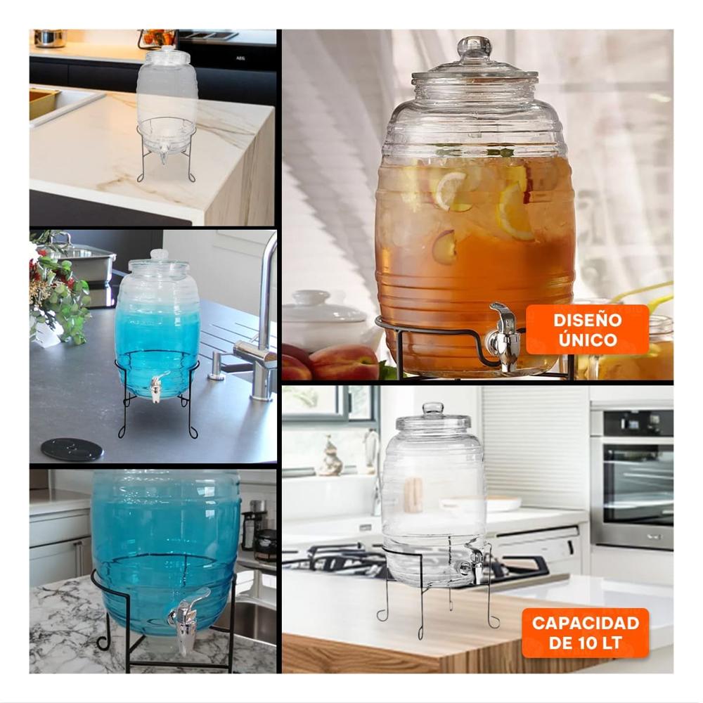 Sistema de Bebidas 10L con Base Metalica y Tapa Chupon Transparente Celeste