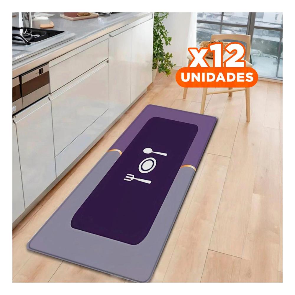 Pack12 Tapete Practico Antideslizante de Piso para Cocina Morado