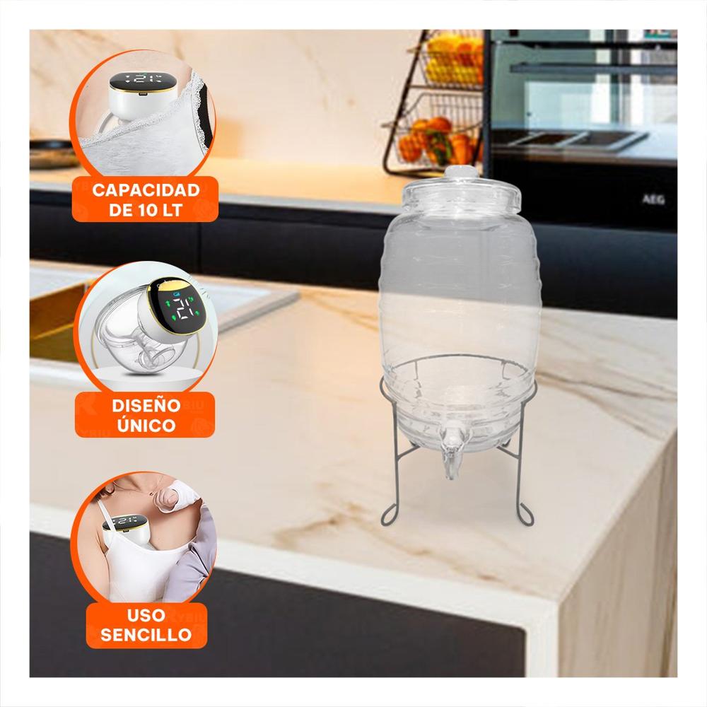 Centro de Bebidas 10L con Base Metalica y Tapa Chupon Transparente Celeste Y+Post It