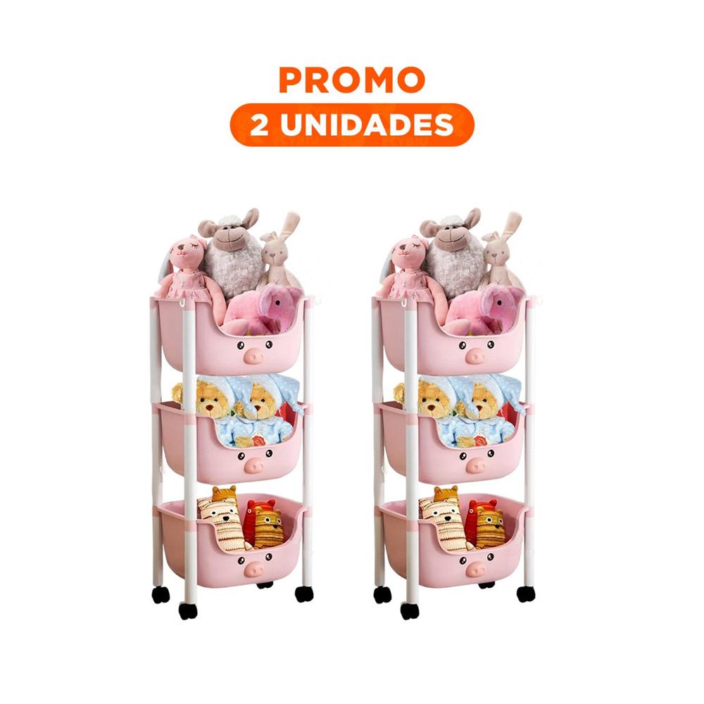 Pack2 Contenedor Kawaii 3 Niveles Estilo Tierno y Funcional Rosado Chancho