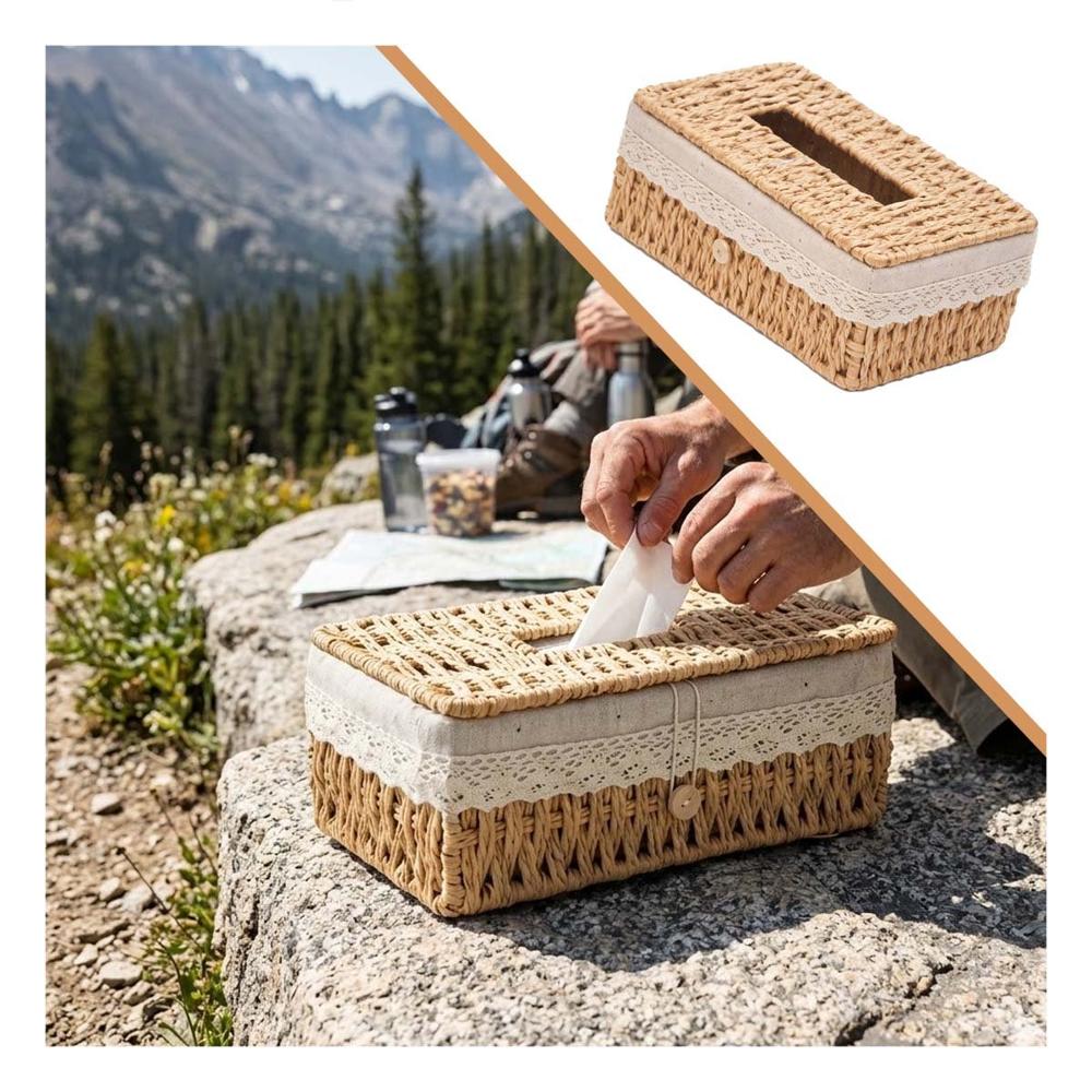 Servilletero Tejido con Forro Interior Tela Beige 20x14x9cm Mesa Y+Ligas Regalo