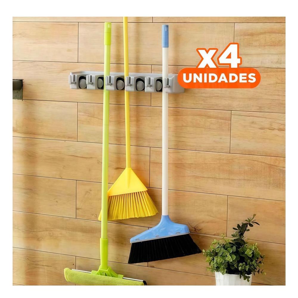 Pack4 Sistema Funcional para Escobas con 5 Espacios para Orden Hogar