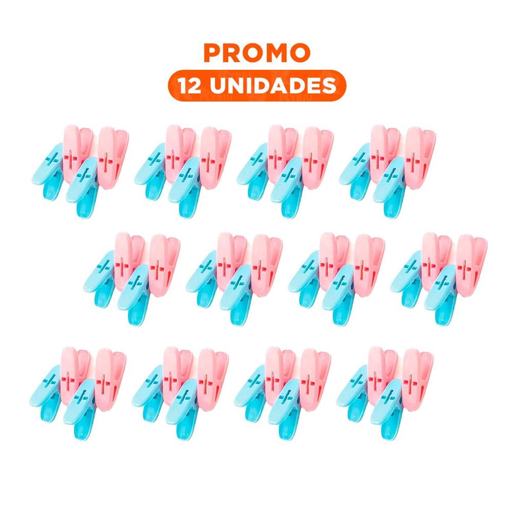 Pack12 Sujetadores de Plastico Curvos para Ropa en Dos Tonos con Cuerda Y+Regalo Sticker