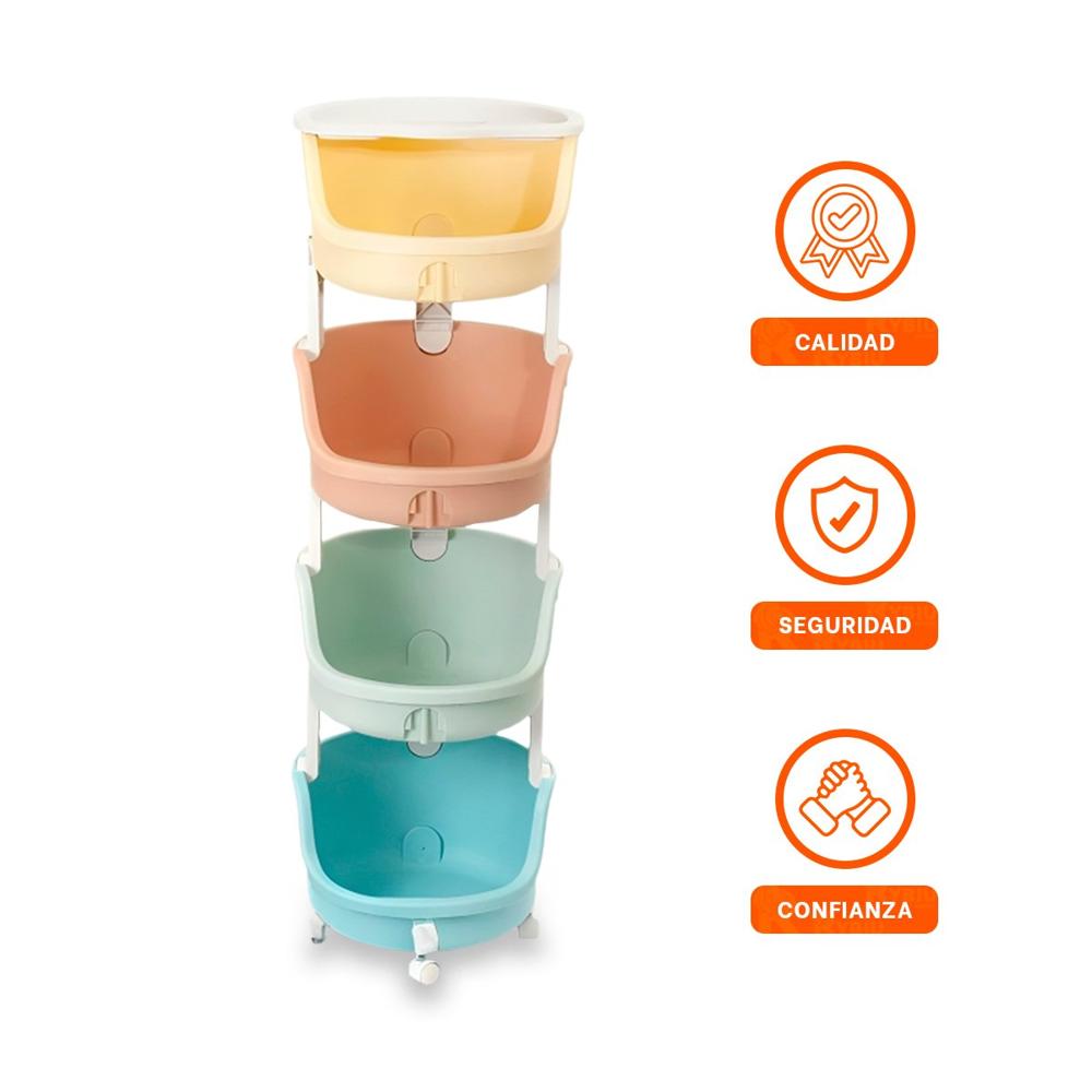 Organizador Circular Infantil 4 Niveles Diseno Verde Celeste Amarillo y Naranja Y+Ligas Regalo