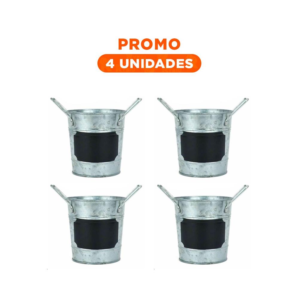 Pack4 Balde Cubo de Metal con Doble Agarradera y Cuadro para Nota Decorativo Y+Regalo Sticker