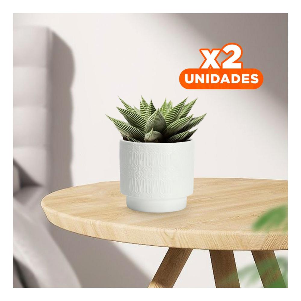 Pack2 Recipiente Moderno Blanco 13x13cm De Ceramica Para Tulipanes Y Hogar Y+Regalo Sticker