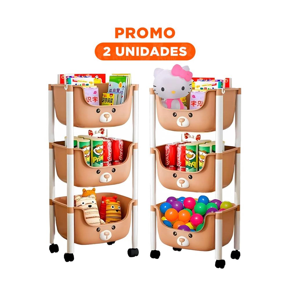 Pack2 Contenedor Kawaii 3 Niveles Estilo Tierno y Funcional Marron Osito