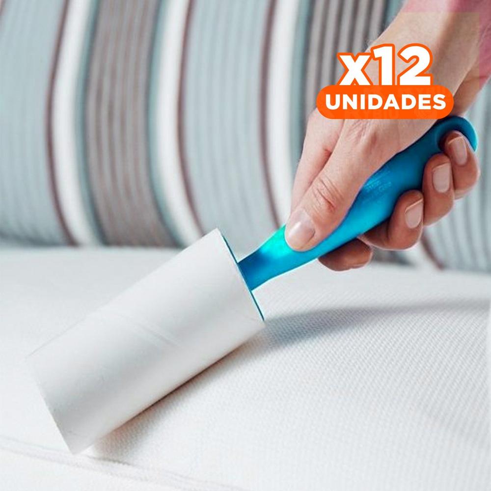 Pack12 Rodillo de Limpieza Adhesivo para Quita Pelusa en Telas Celeste