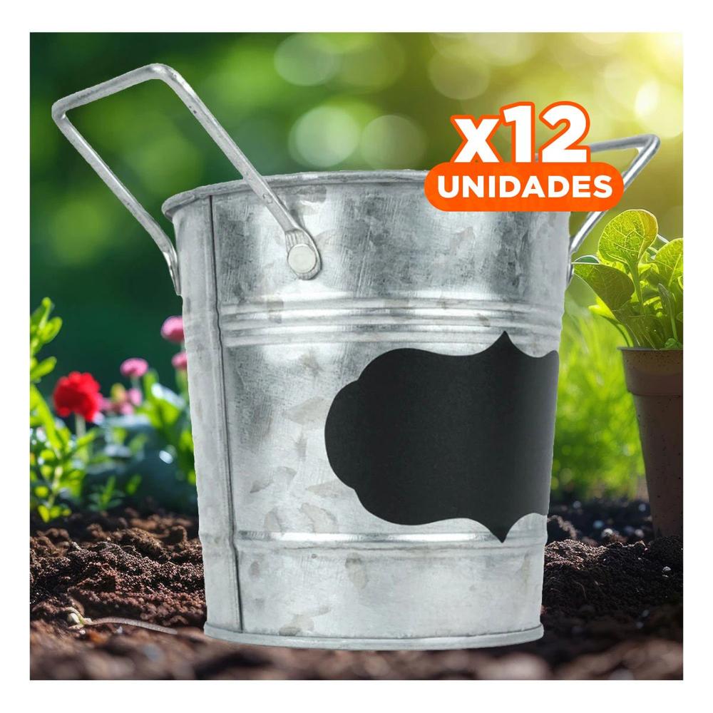 Pack12 Cubeta Cubo de Metal con Doble Agarradera y Cuadro para Nota de gran Calidad