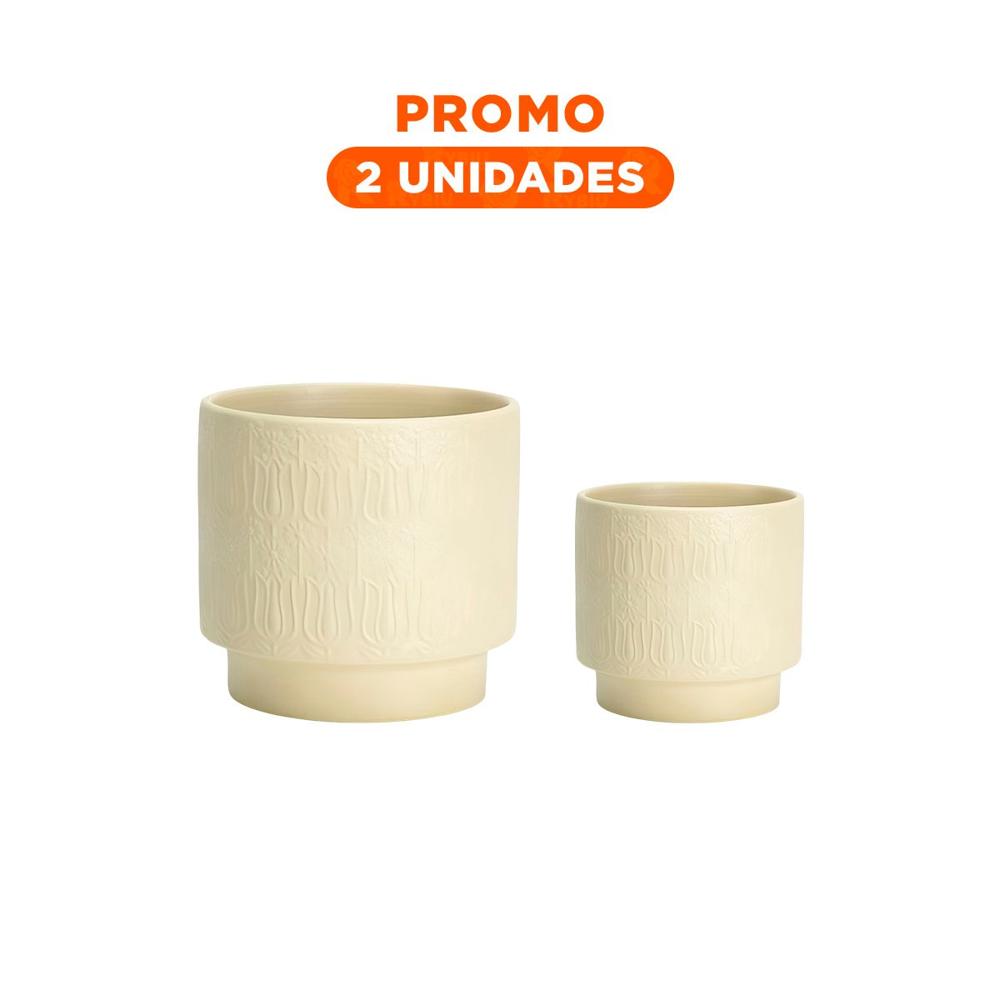 Pack2 Recipiente Cilindro Ceramica 13x13cm Crema Para Tulipanes Flores Festivo