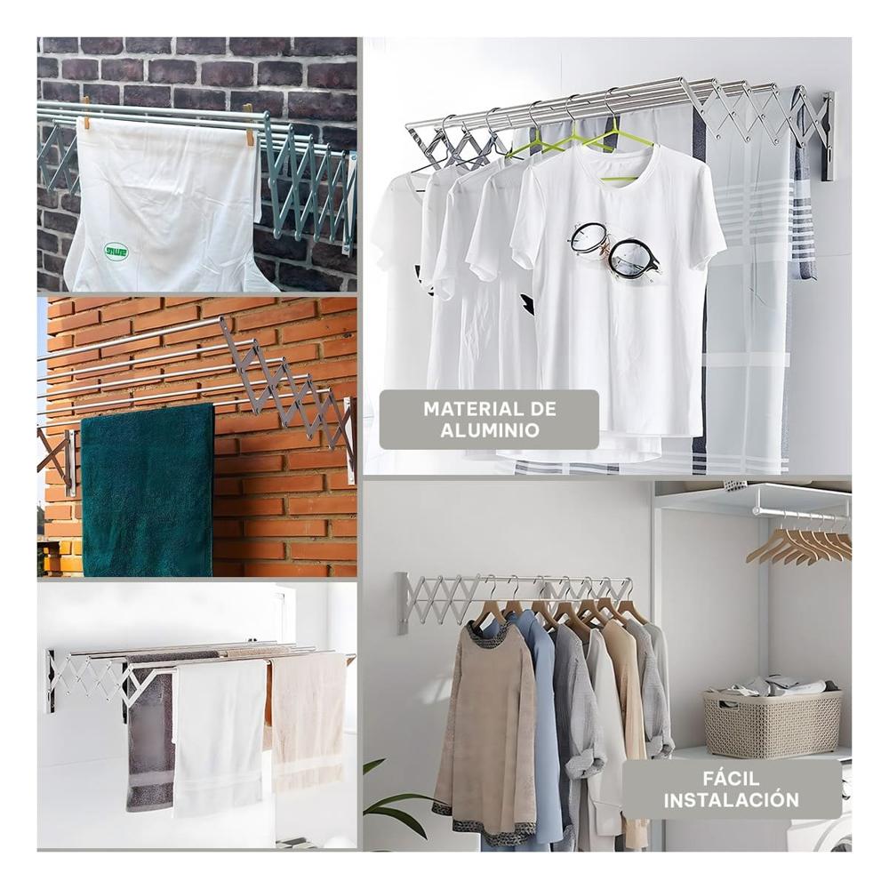 Sistema Acordeon Plateado 5 Barras 80cm para Secado de Ropa en Hogar