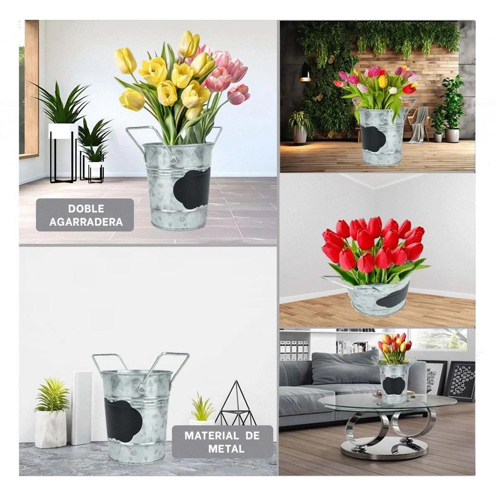 Contenedor de Metal Plateado Versatil con Agarraderas y Pizarra Frontal