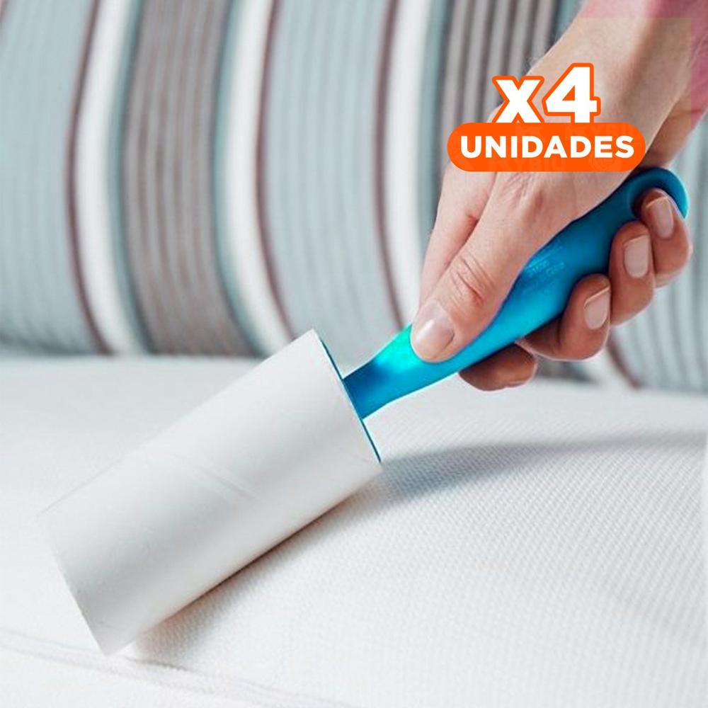 Pack4 Sistema Quita Pelusa en Rodillo Adhesivo para Telas Celeste Y+Papel Regalo