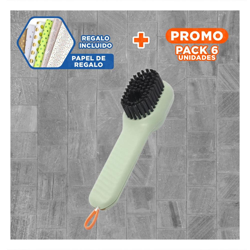 Pack6 Escobilla Dispensadora Multifuncional para Limpieza de Cocina Verde Y+Regalo Sticker