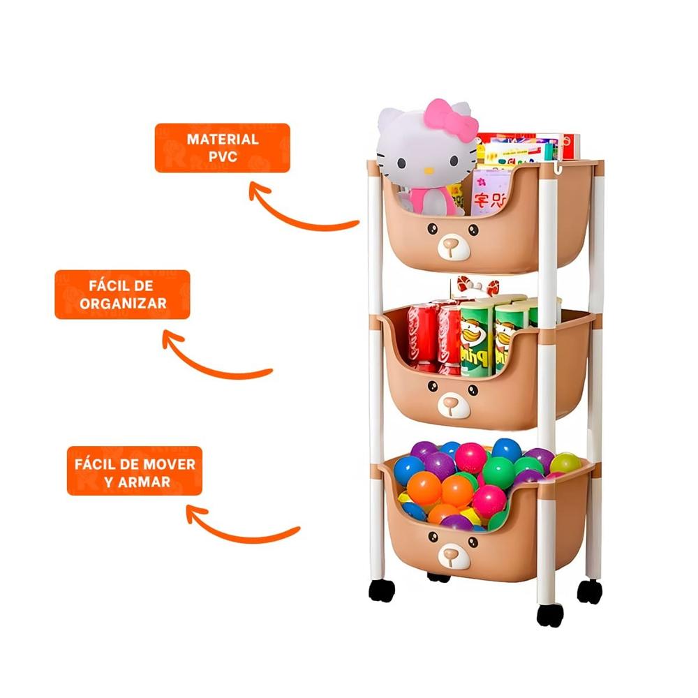 Modulo Kawaii 3 Niveles Almacenaje Comodo Diseno Osito Marron Y+Ligas Regalo