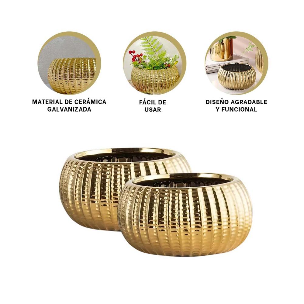 Cuenco Redondo Ceramica Galvanizada 15x20x10.5cm Dorado Y+Ligas Regalo