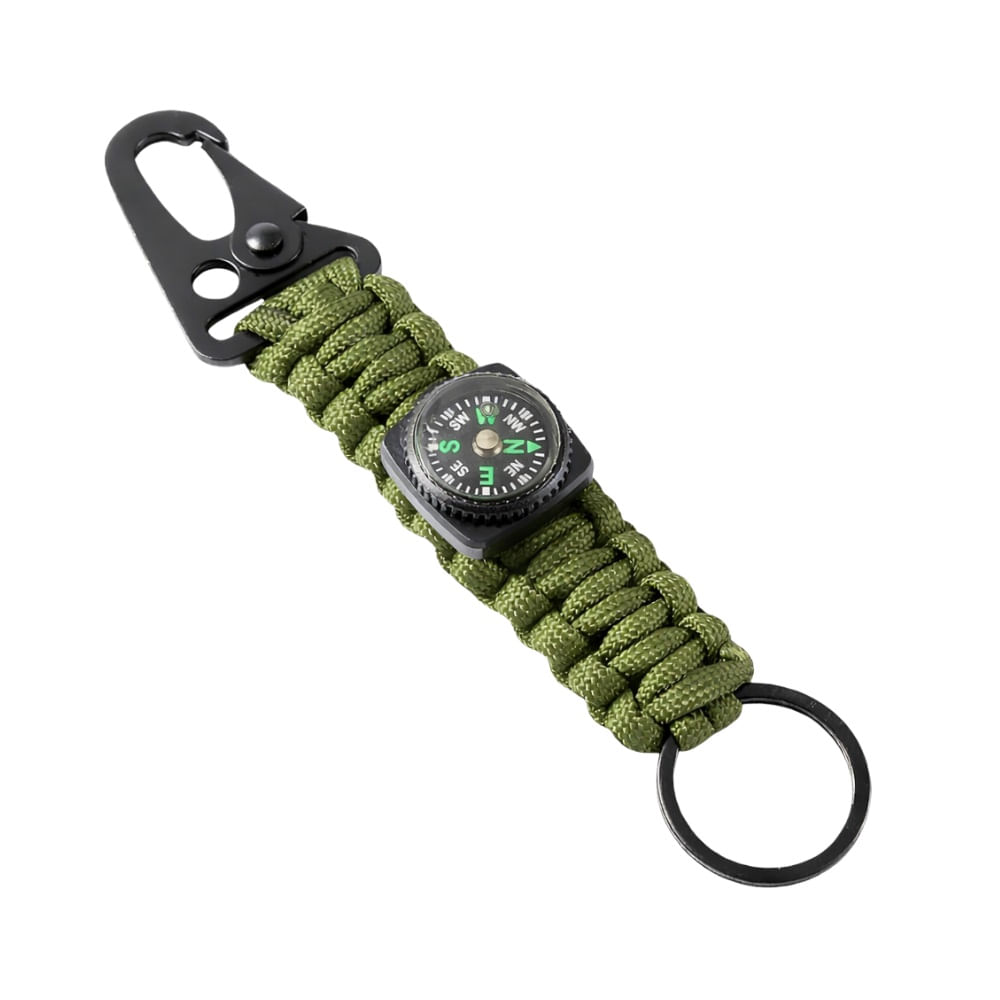 Llavero Tactico con Gancho tipo Mosqueton Brujula y Argolla Verde