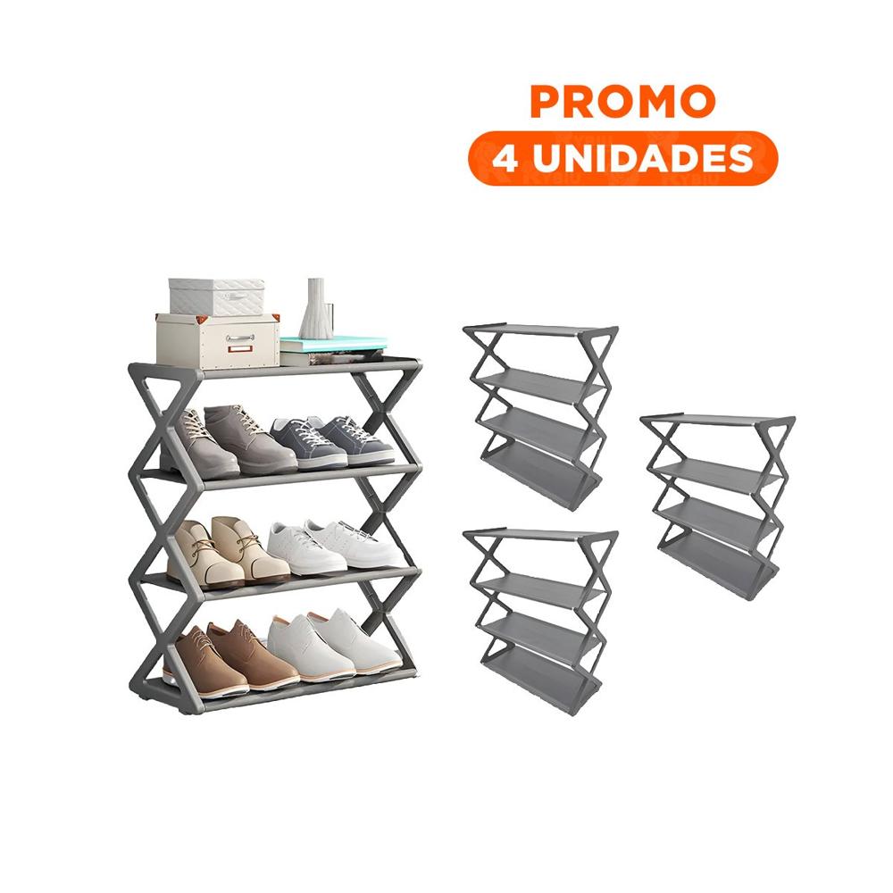 Pack4 Rack Auxiliar De Calzado 4 Niveles Color Plomo Y+Regalo Sticker