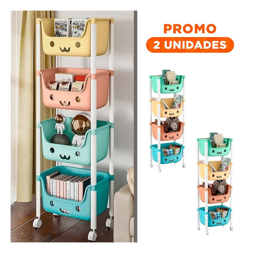 Pack2 Modulo Infantil con Caritas 4 Niveles Organizador Practico Multicolor