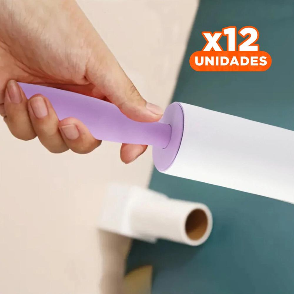 Pack12 Rodillo de Limpieza Adhesivo para Quita Pelusa en Telas Lila Plus