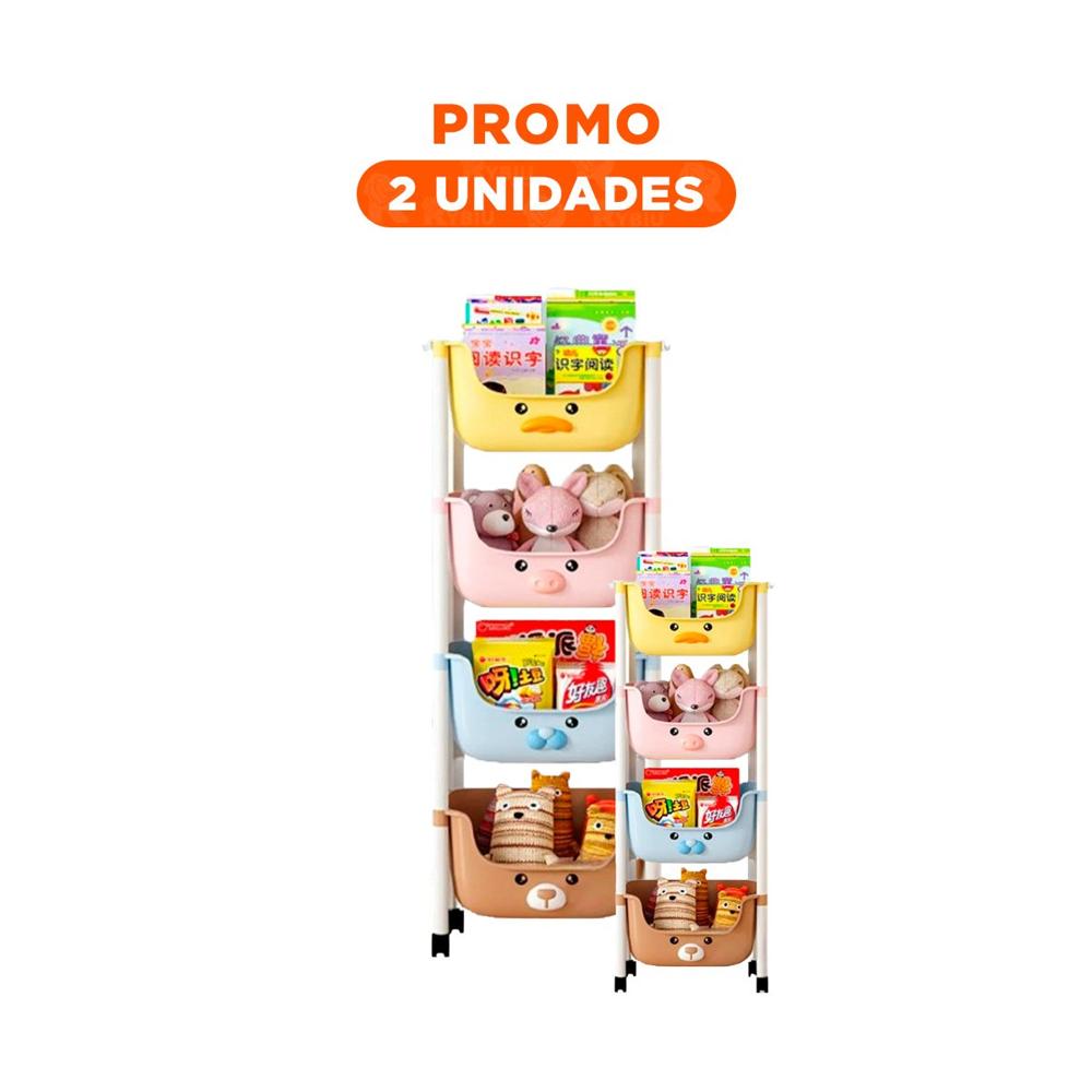 Pack2 Contenedor Kawaii 4 Niveles Diseno 4 Personajes Practico para Hogar
