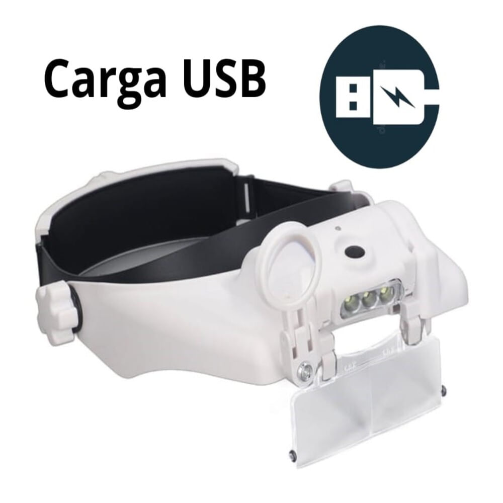 Lupa Visera De Cabeza con Recarga USB-3 Led-6 lentes
