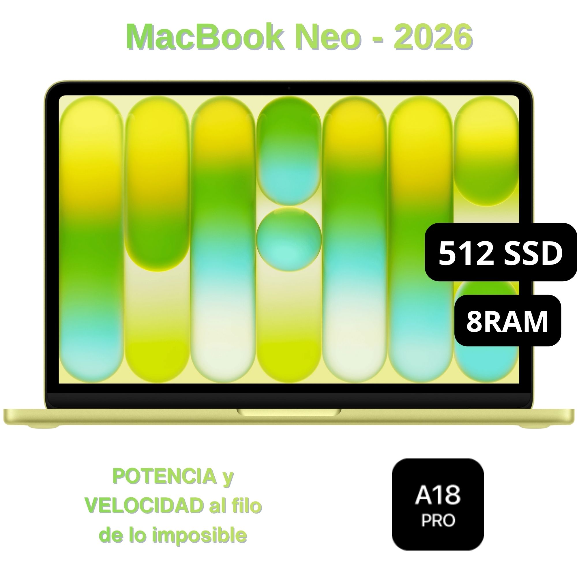 Apple Macbook Neo 2026 de 13'' Chip A18 Pro 8GB RAM 512GB SSD Teclado Inglés - Citrus