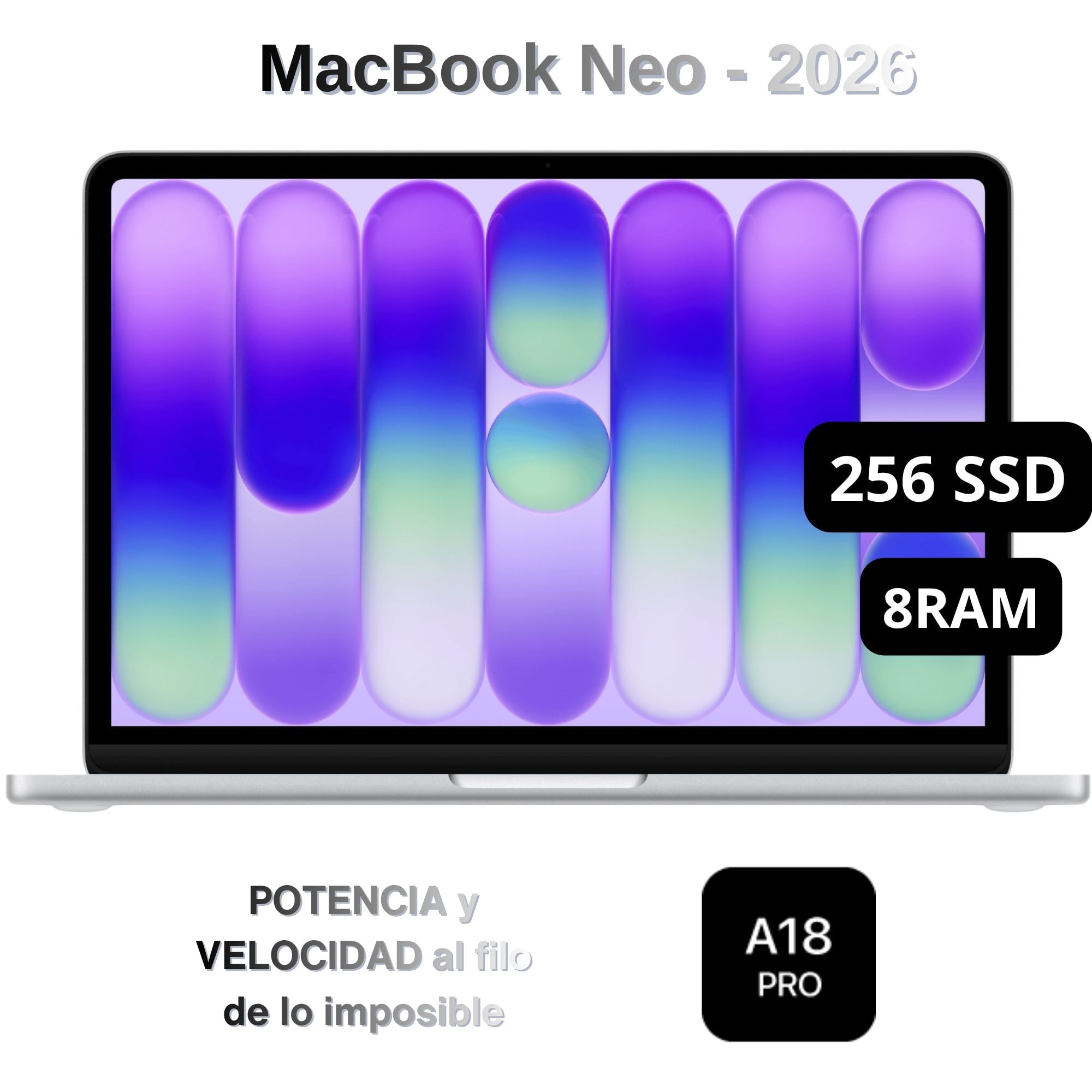 Apple Macbook Neo 2026 de 13'' Chip A18 Pro 8GB RAM 256GB SSD Teclado Inglés - Silver