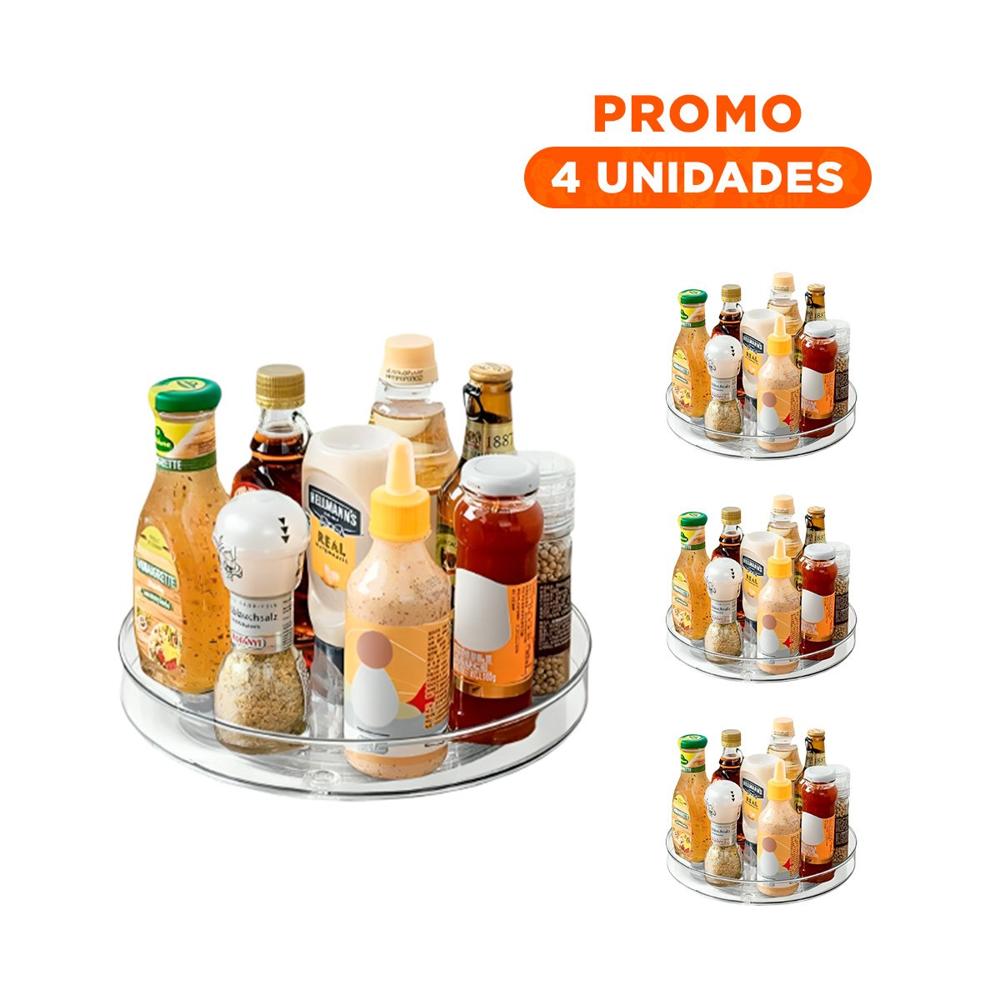Pack4 Plataforma Giratoria Multiuso 29x3.5cm para Cocina Transparente Y+Regalo Sticker