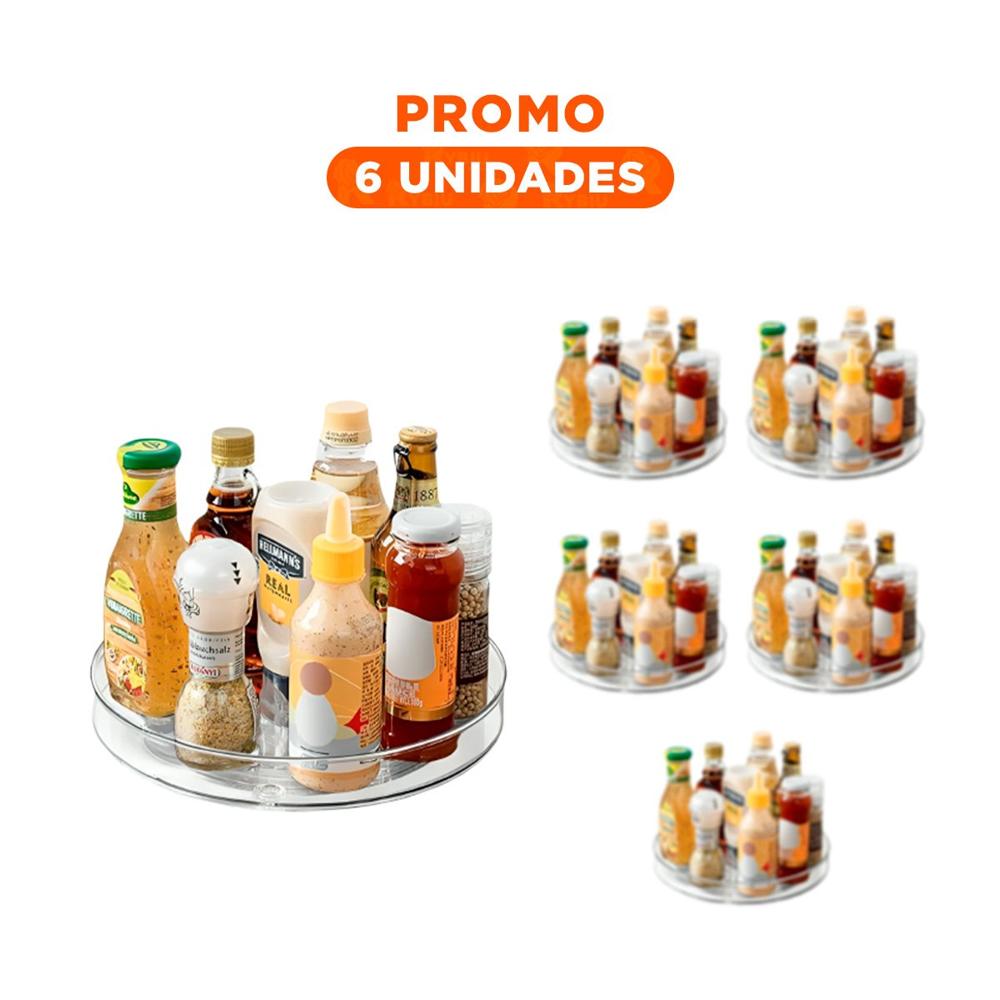 Pack6 Plataforma Giratoria Funcional 29x3.5cm para Cocina Transparente