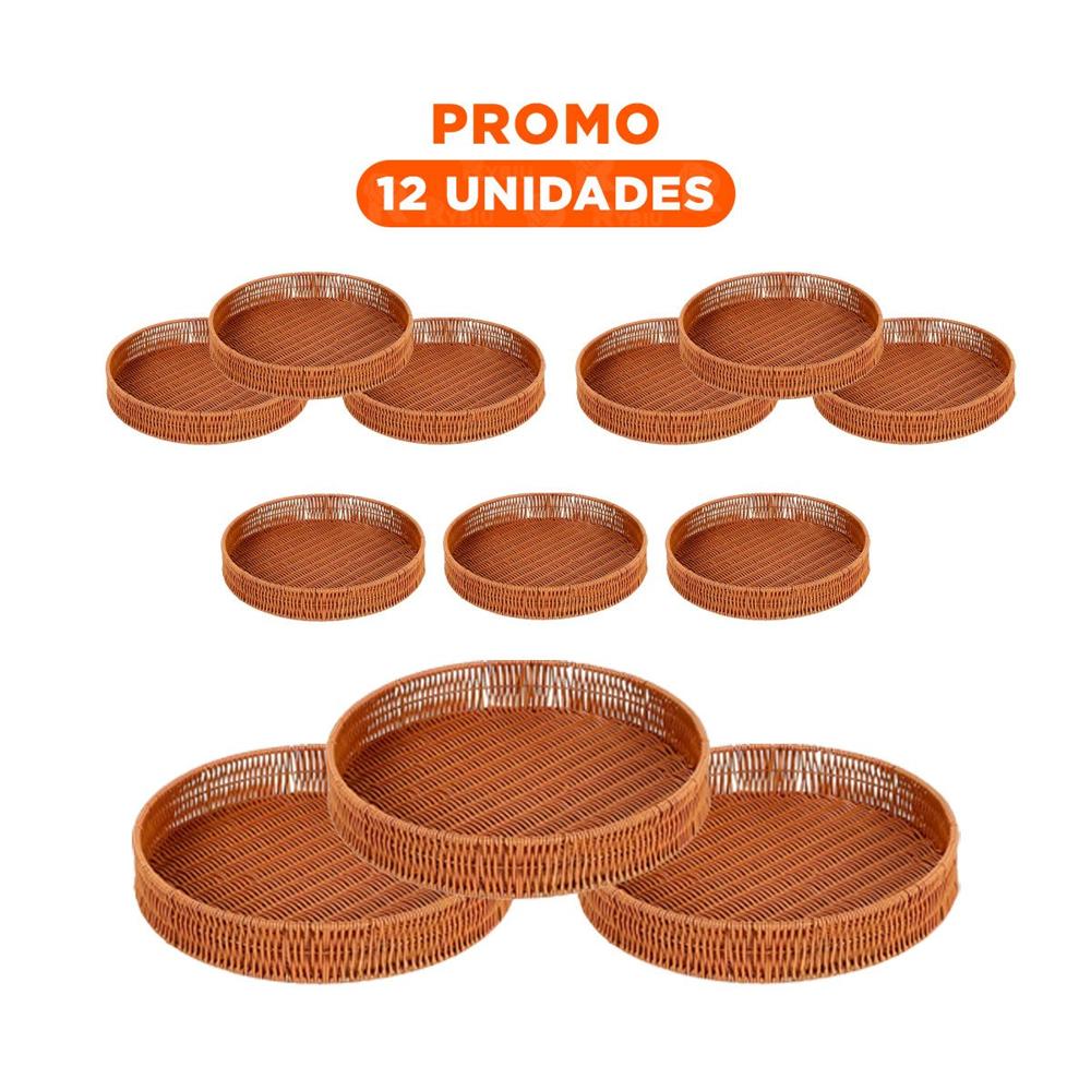 Pack12 Cesto Decorativo Tejido Circular 26cm Marron Orden Personal Diario Y+Regalo Sticker