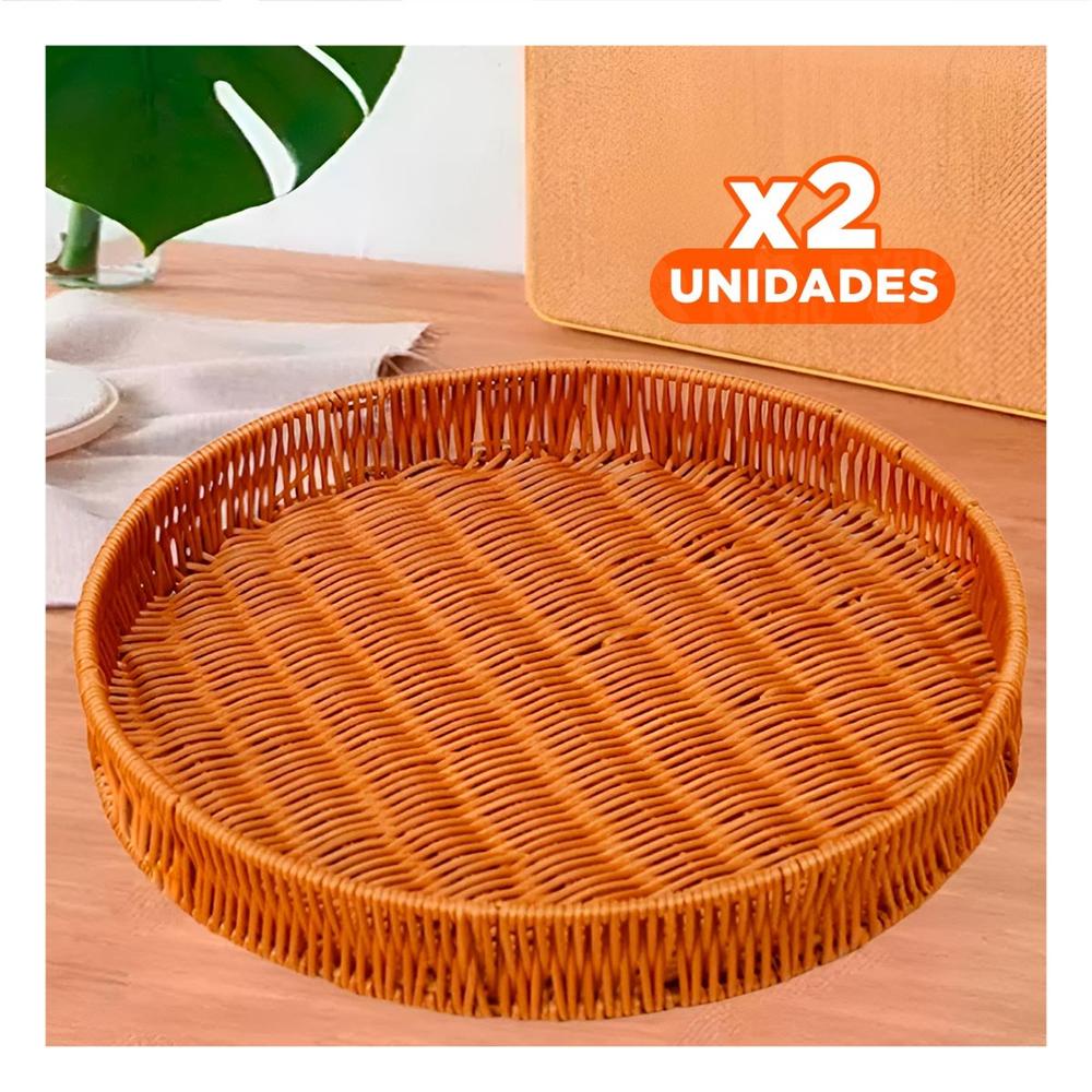 Pack2 Recipiente Funcional Tejido Circular 26cm Marron para Hogar Moderno Y+Regalo Sticker