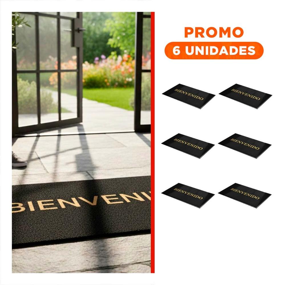 Pack6 Estera Rectangular Bienvenido Negro para Entrada y Pasillo Hogar